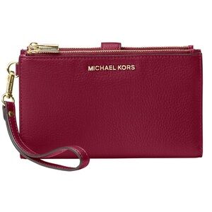 MICHAEL Michael Kors Pebbled Leather Wristlet in Deep Berry with Gold Hardware